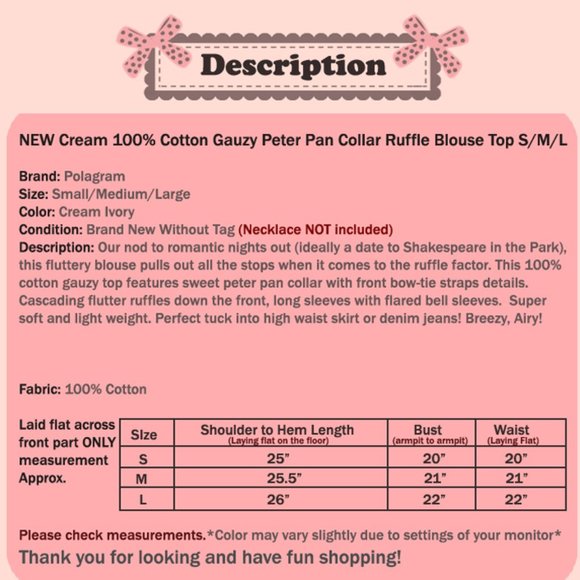 NEW Cream Cotton Gauzy Peter Pan Collar Ruffle Top - Picture 8 of 8